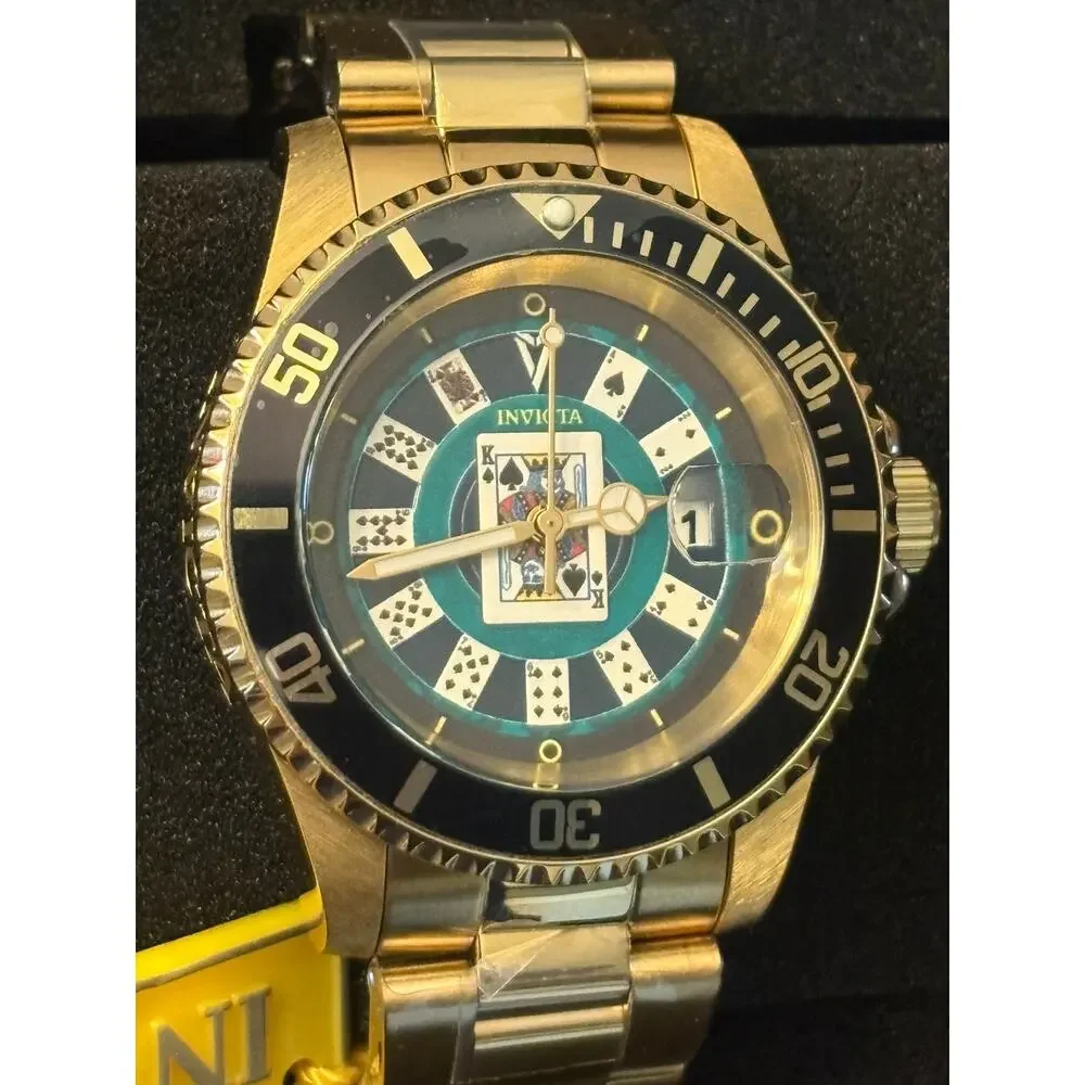 Invicta Pro Diver House of Cards Men’s Watch 40mm Gold New with Box